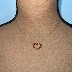 Vintage, Minimalist Ruby Red Crystal Heart Necklace Choker Fit Clasp Closure